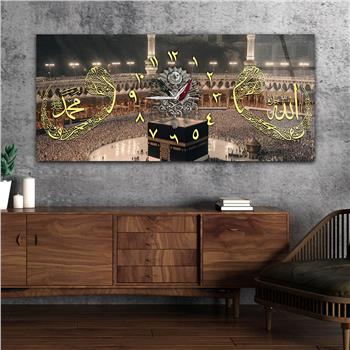 Tableau en verre à thème religieux avec horloge centrale horizontale  101