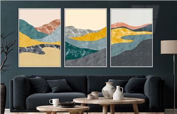 Alüminyum Çerçeveli Sanat Temalı 3lü Set CAM Tablo 0025