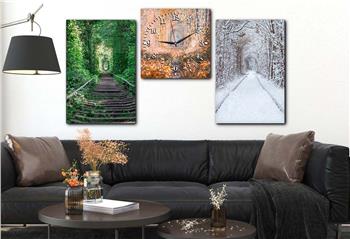 DOĞA GÖRSELLİ CAM TABLO SAAT SETİ 