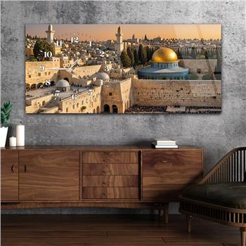 Yatay Saatli Yandan Dini Temalı Cam Tablo 088