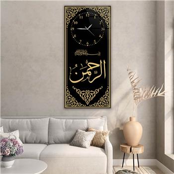Dikey Üstten Saatli Dini Temalı Cam Tablo 016