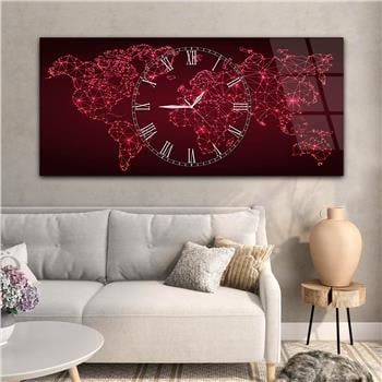 Yatay Saatli Ortadan Vatan Temalı Cam Tablo 134