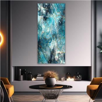 Dikey Üstten Saatli Sanat Temalı Cam Tablo 024