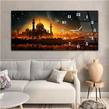 Yatay Saatli Yandan Dini Temalı Cam Tablo 080