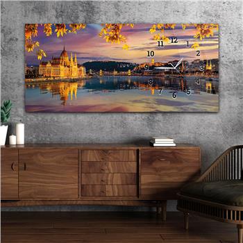 Horizontal bedrucktes Glas mit Kunst und Naturthema und einer Uhr an der Seite 142