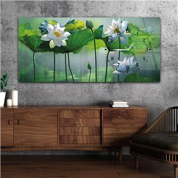 Horizontal bedrucktes Glas mit Kunst und Naturthema und einer Uhr an der Seite 051