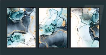 Alüminyum Çerçeveli Sanat Temalı 3lü Set MDF Tablo 0024
