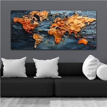 Yatay Saatli Ortadan Vatan Temalı Cam Tablo 128