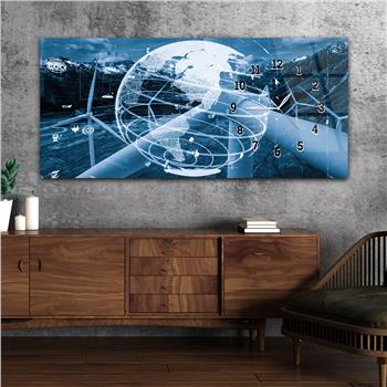 Horizontal bedrucktes Glas mit Kunst und Naturthema und einer Uhr an der Seite 166