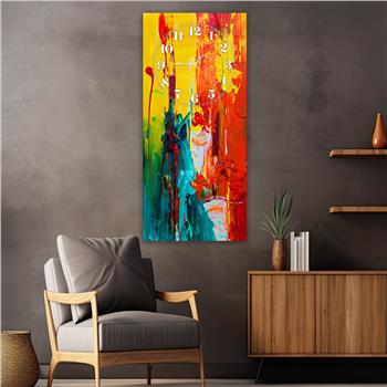 Dikey Üstten Saatli Sanat Temalı Cam Tablo 013