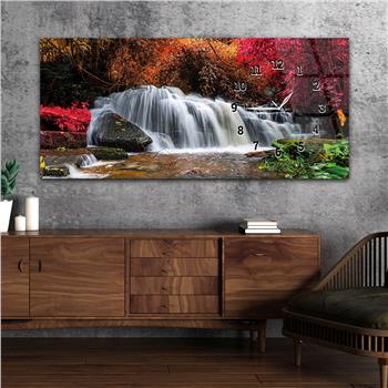 Horizontal bedrucktes Glas mit Kunst und Naturthema und einer Uhr an der Seite 176