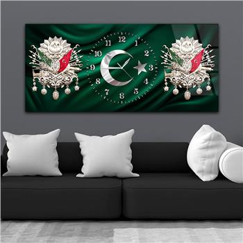 Yatay Saatli Ortadan Vatan Temalı Cam Tablo 149