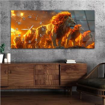 Yatay Saatli Yandan Sanat Temalı Cam Tablo 343