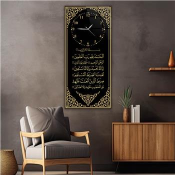 Dikey Üstten Saatli Dini Temalı Cam Tablo 024