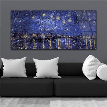 Horizontal bedrucktes Glas mit Kunst- und Naturthema und einer Uhr in der Mitte 044