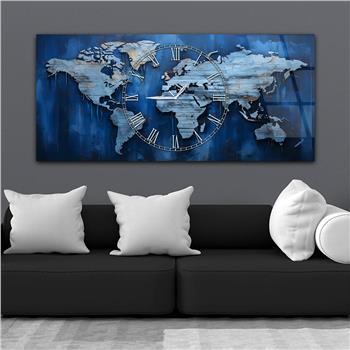 Yatay Saatli Ortadan Vatan Temalı Cam Tablo 122