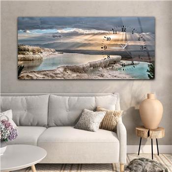 Yatay Saatli Yandan Sanat ve Doğa Temalı Cam Tablo 026