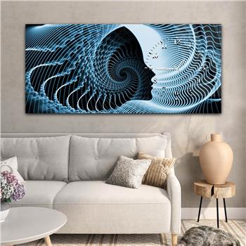 Horizontal bedrucktes Glas mit Kunst und Naturthema und einer Uhr an der Seite 085