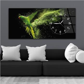 Horizontal bedrucktes Glas mit Kunst und Naturthema und einer Uhr an der Seite 091