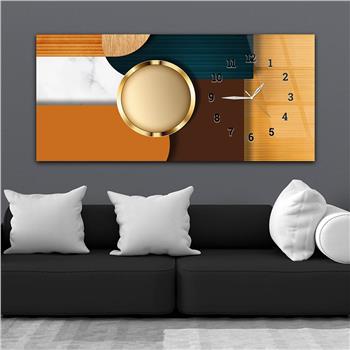 Horizontal bedrucktes Glas mit Kunst und Naturthema und einer Uhr an der Seite 153