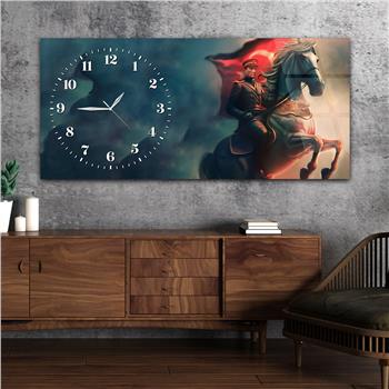 Yatay Saatli Yandan Vatan Temalı Cam Tablo 034