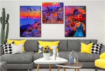 SANAT TEMALI  CAM TABLO SAAT SETİ 