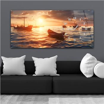 Yatay Saatli Yandan Sanat Temalı Cam Tablo 271