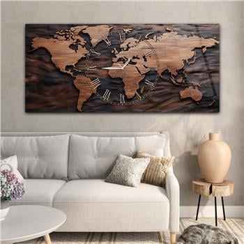 Yatay Saatli Ortadan Vatan Temalı Cam Tablo 119