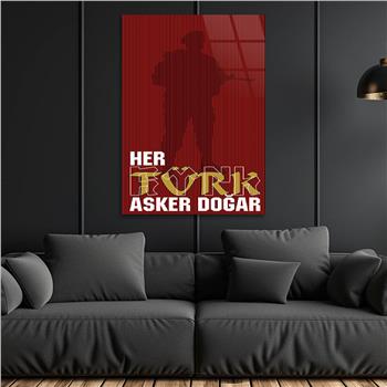 HER TÜRK ASKER DOĞAR YAZILI CAM TABLO