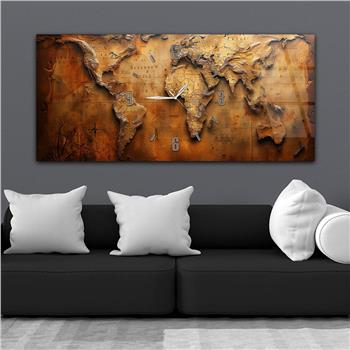 Yatay Saatli Ortadan Vatan Temalı Cam Tablo 105