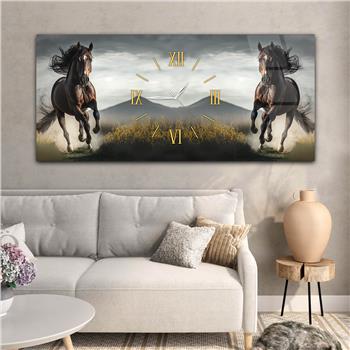 Horizontaal, in Het Midden Voorzien Van Een Klok, Kunst En Natuur Thema Gehard Glasschilderij 057