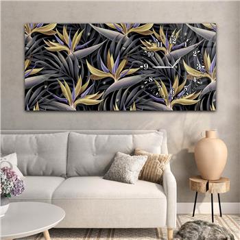 Horizontal bedrucktes Glas mit Kunst und Naturthema und einer Uhr an der Seite 105