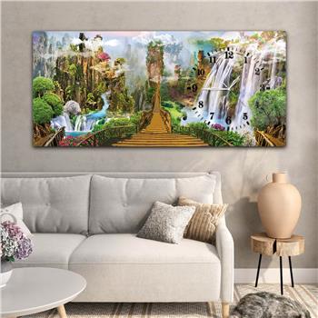 Yatay Saatli Yandan Sanat ve Doğa Temalı Cam Tablo 011