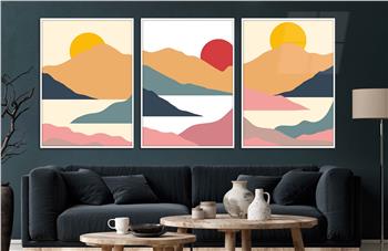 Alüminyum Çerçeveli Sanat Temalı 3lü Set CAM Tablo 0027