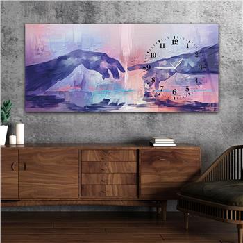 Horizontal bedrucktes Glas mit Kunst und Naturthema und einer Uhr an der Seite 072