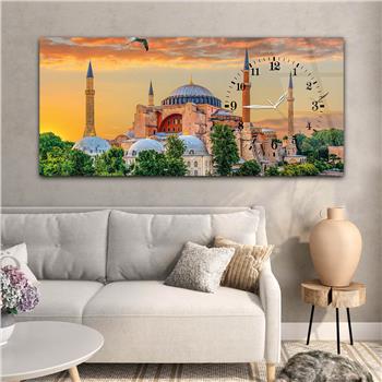 لوحة زجاجية أفقية ذات طابع ديني مع ساعة جانبية 028