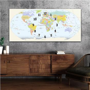 Yatay Saatli Ortadan Vatan Temalı Cam Tablo 089