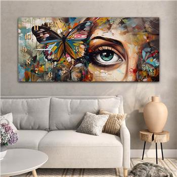 Yatay Saatli Yandan Sanat Temalı Cam Tablo 269