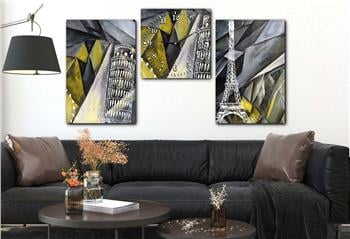 SANAT TEMALI  CAM TABLO SAAT SETİ 