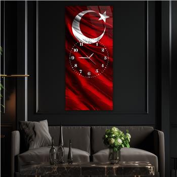 Dikey Ortadan Saatli Vatan Temalı Cam Tablo 001