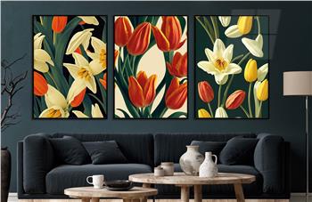 Alüminyum Çerçeveli Sanat Temalı 3lü Set CAM Tablo 0039