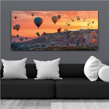 Horizontal bedrucktes Glas mit Kunst und Naturthema und einer Uhr an der Seite 074