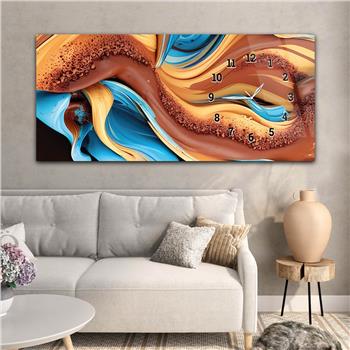 Horizontal bedrucktes Glas mit Kunst und Naturthema und einer Uhr an der Seite 143