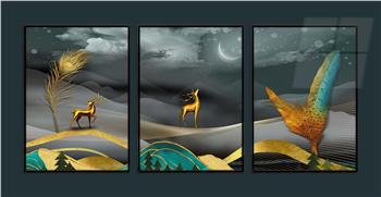 Alüminyum Çerçeveli Sanat Temalı 3lü Set MDF Tablo 0063