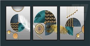 Alüminyum Çerçeveli Sanat Temalı 3lü Set MDF Tablo 0045