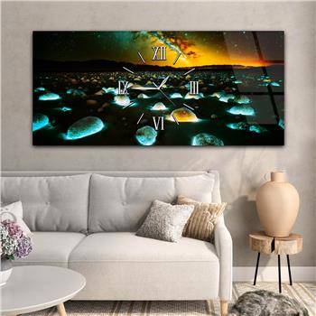 Yatay Ortadan Saatli  Sanat ve Doğa Temalı Cam Tablo 096