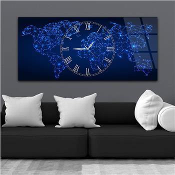 Yatay Saatli Ortadan Vatan Temalı Cam Tablo 132