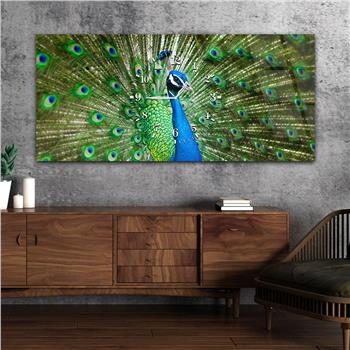 Horizontal bedrucktes Glas mit Kunst- und Naturthema und einer Uhr in der Mitte 014