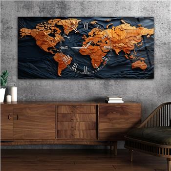 Yatay Saatli Ortadan Vatan Temalı Cam Tablo 123