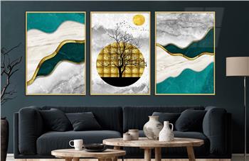 Alüminyum Çerçeveli Sanat Temalı 3lü Set CAM Tablo 0038